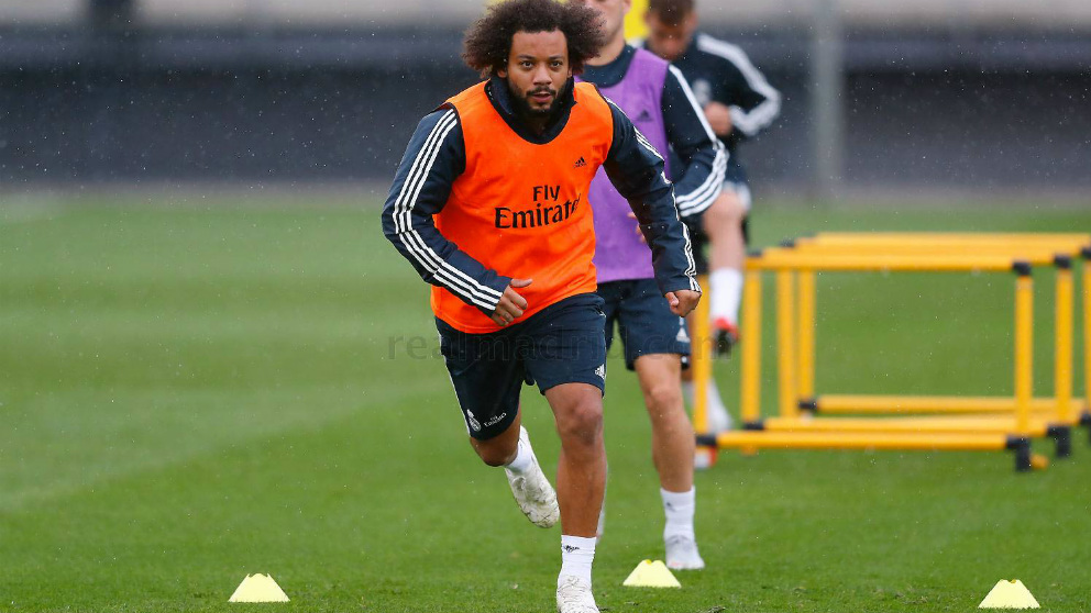 Marcelo, en un entrenamiento con el Real Madrid. (realmadrid.com)