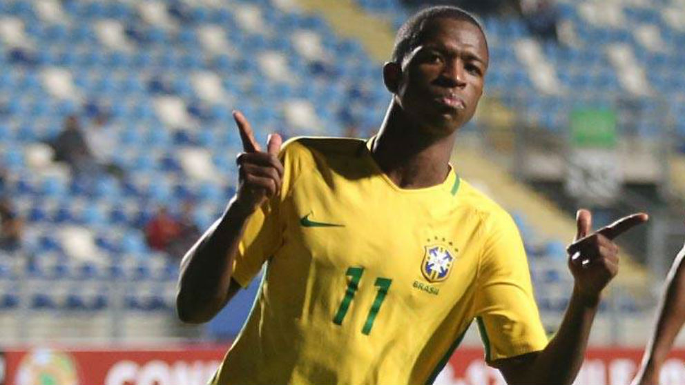 Vinicius celebra un gol con Brasil. (realmadrid.com)