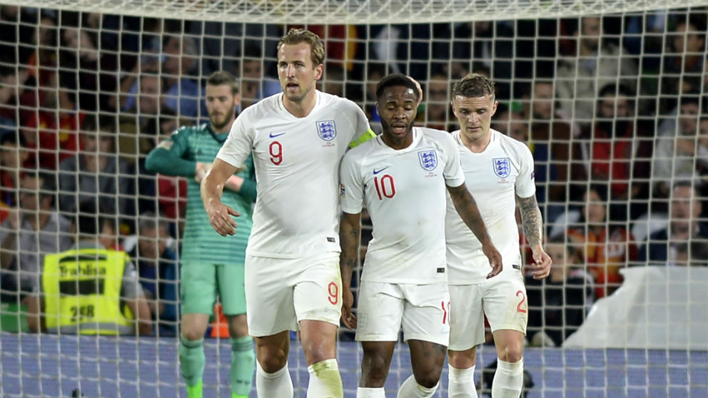 Harry Kane, en la celebración de un gol de Inglaterra a España. (AFP)