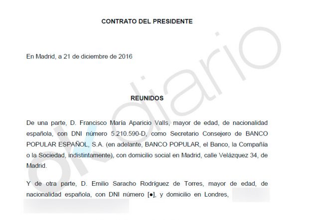 Saracho firmó con Popular un contrato de 1,5 millones dos meses antes de presidir la entidad