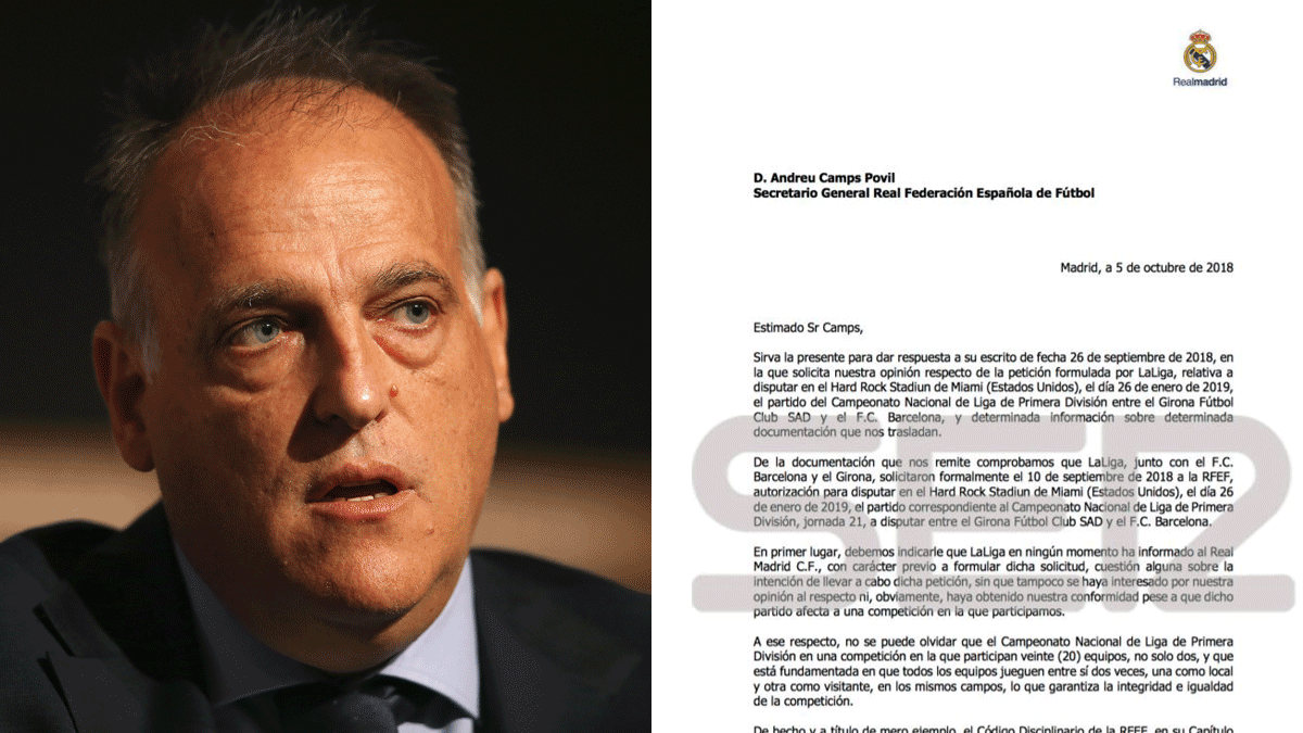 Javier Tebas y carta del Real Madrid (Getty y Cadena Ser)