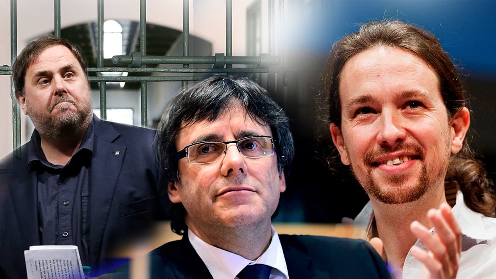 Pablo Iglesias, Carles Puigdemont y Oriol Junqueras.