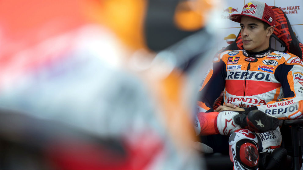 Marc Márquez, en su box en el GP de Japón de MotoGP. (Getty)