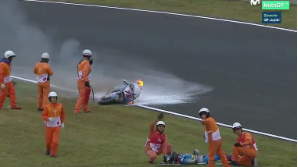 La espeluznante caída de Álex Márquez en el GP de Japón. (Movistar)