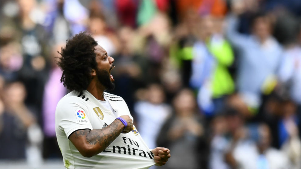 Marcelo celebra un gol. (AFP)