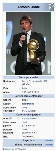 Conte ya es entrenador del Real Madrid… para la Wikipedia