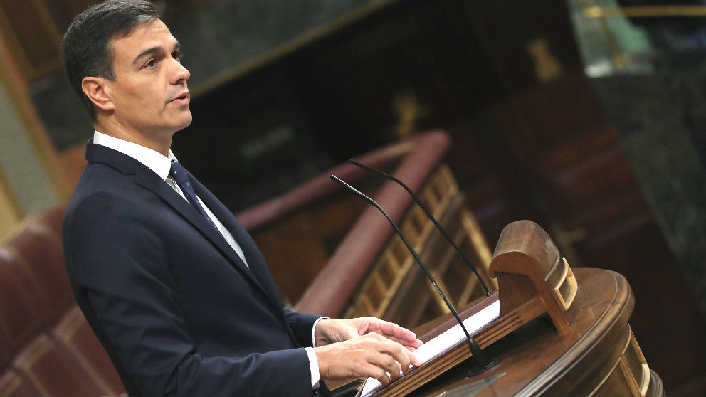 El presidente del Gobierno, Pedro Sánchez, durante su intervención ante el pleno del Congreso de los Diputados (Foto: Efe)