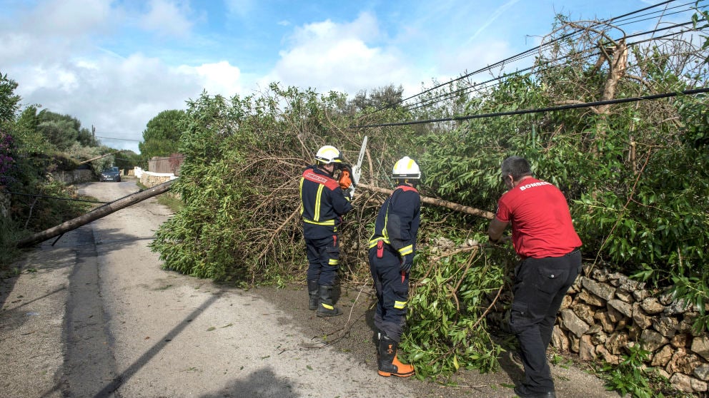 Los bomberos trabajando tras el tornado en Menorca.