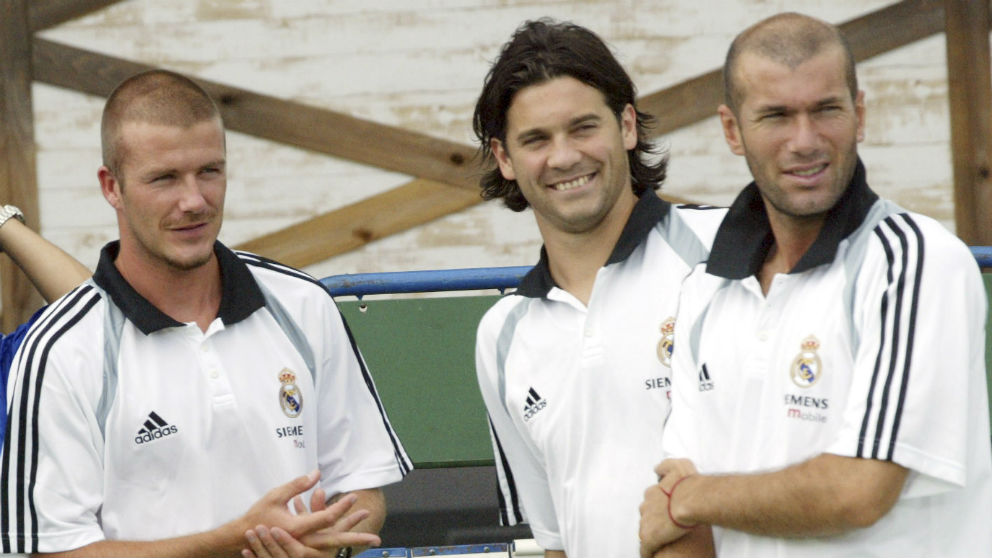 Solari, Zidane y Beckham, en su etapa como jugadores del Real Madrid. (Getty)