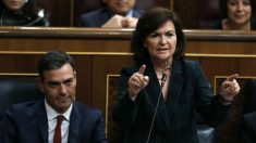 Pedro Sánchez y Carmen Calvo, en el Congreso de los Diputados.