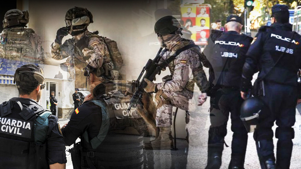 Fotomontaje de guardias civiles y policías