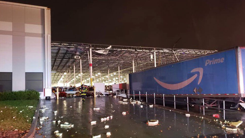 Un centro logístico de Amazon se ha derrumbado en la ciudad norteamericana de Baltimore provocando, al menos, dos muertes. Foto: Twitter