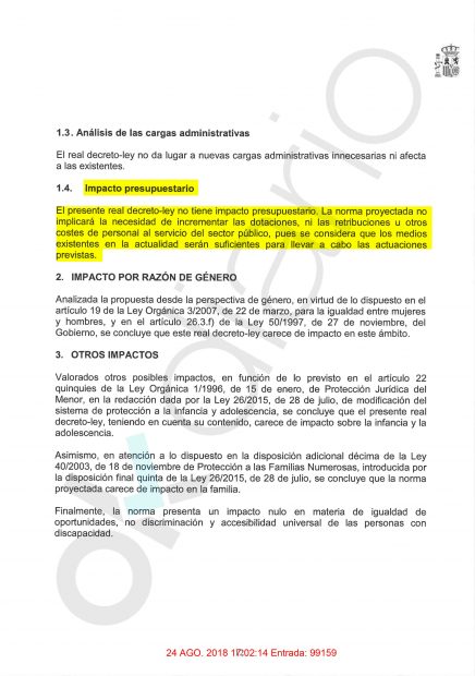 Memoria del análisis de impacto normativo sobre el real decreto par exhumar a Franco. (Fuente: OKDIARIO)