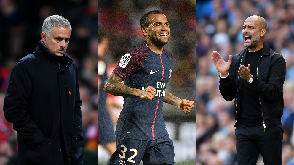 José Mourinho, Dani Alves y Pep Guardiola.