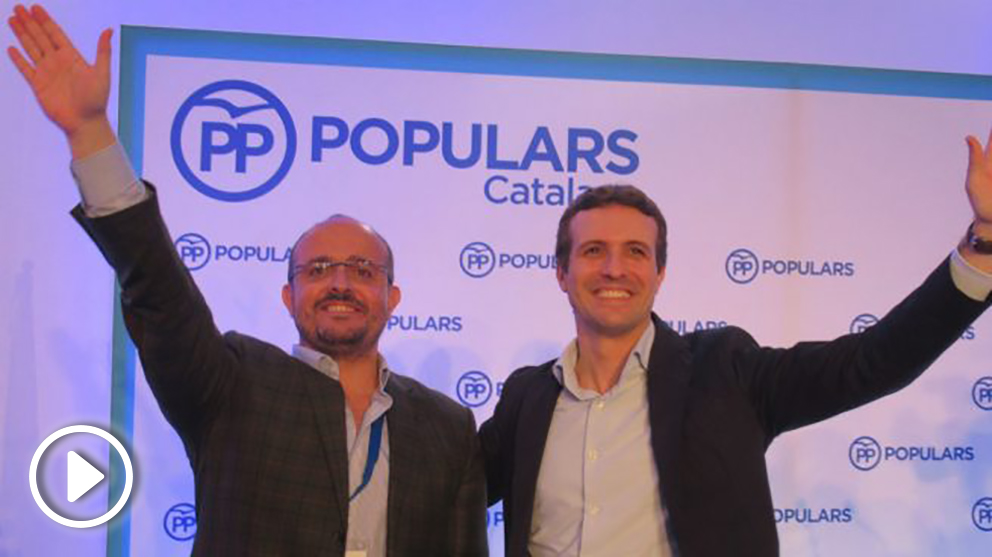 Pablo Casado este sábado con Alejandro Fernández en Cataluña (EP).