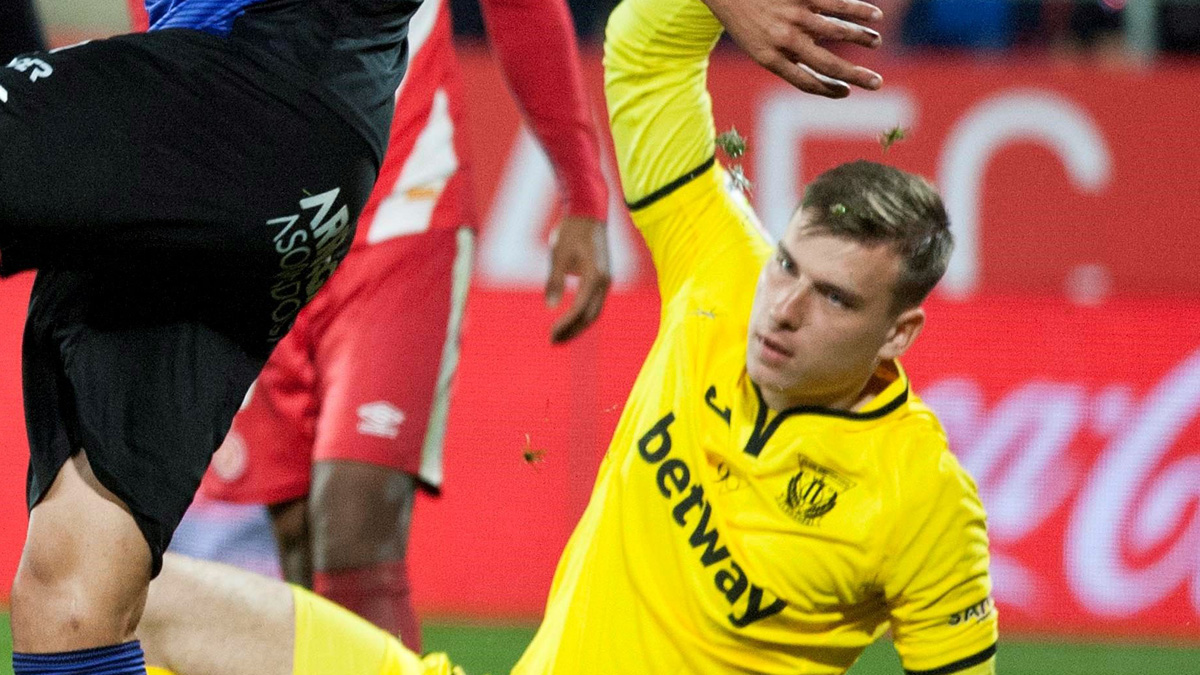 Lunin, en su debut con el Leganés ante el Girona.