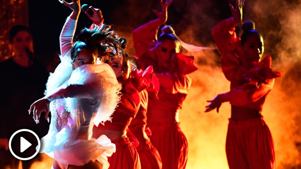 Rosalía actuó en Las Vegas interpretando ‘Malamente’. Foto: AFP