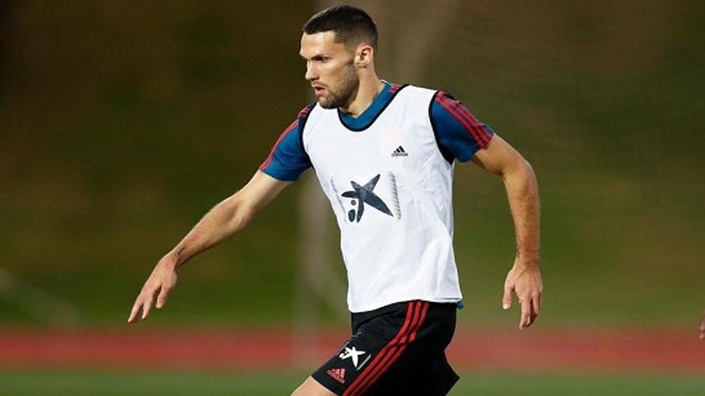 Pedraza, en un entrenamiento de la Selección sub 21.