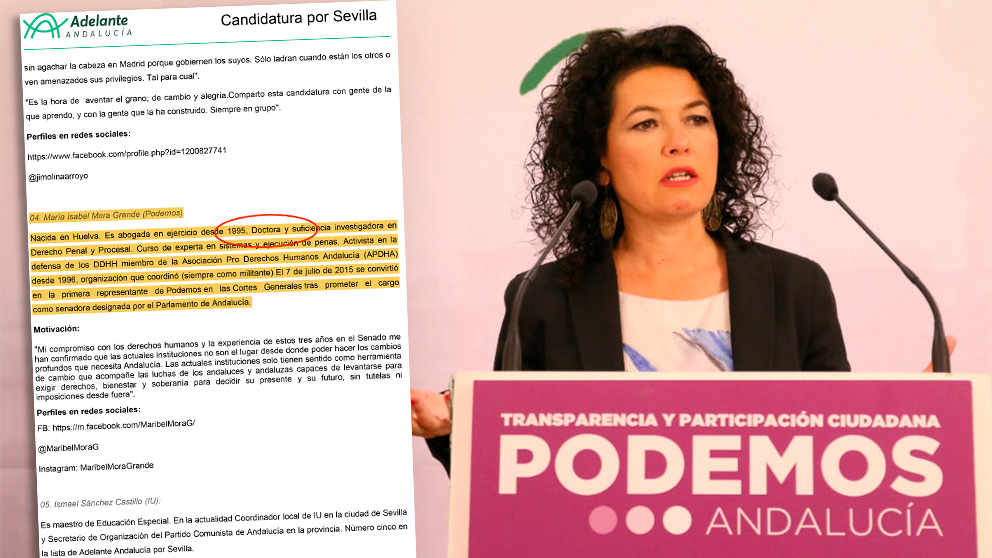 La portavoz adjunta de Podemos en el Senado y número 4 por Sevilla al 2-D, Maribel Mora (Foto: EP/OKDIARIO)