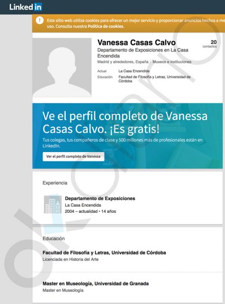 Perfil de Linkedlin de Vanessa Casas Calvo