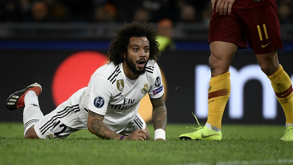 Marcelo, en el partido frente a la Roma. (AFP)