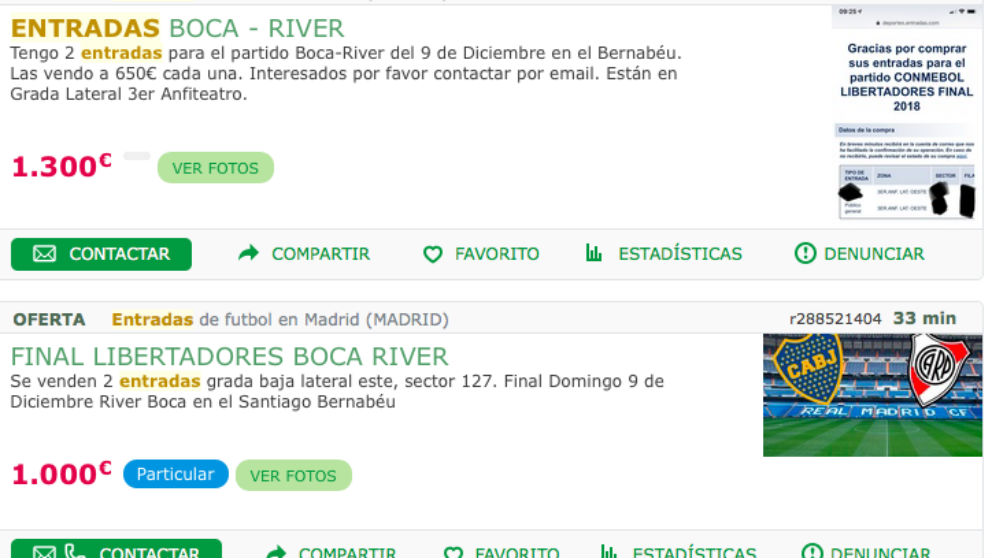 La reventa para la final River – Boca de la Copa Libertadores que se jugará en el Santiago Bernabéu.