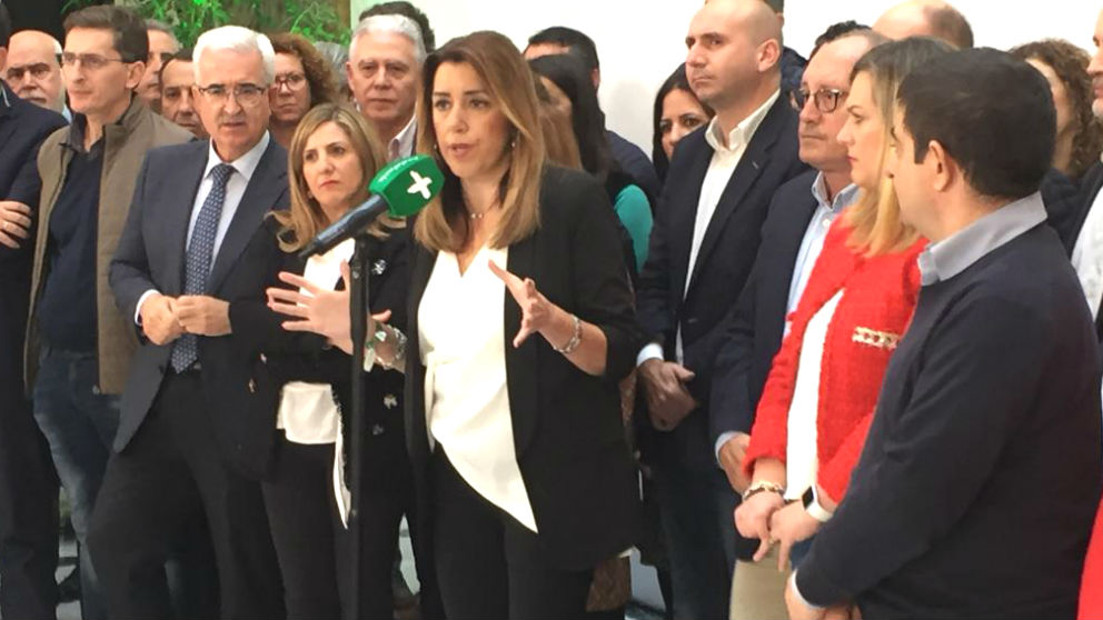 La todavía presidenta de la Junta de Andalucía, Susana Díaz, en rueda de prensa tras la reunión del ejecutivo federal del PSOE de Andalucía