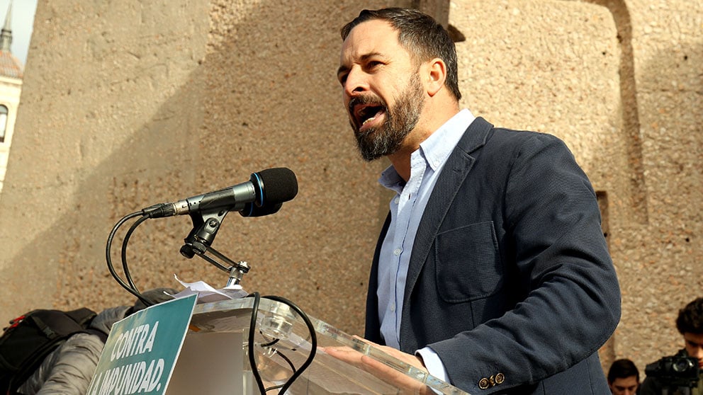 Santiago Abascal, líder de Vox, en una manifestación por la unión de España. (F: Enrique Falcón)