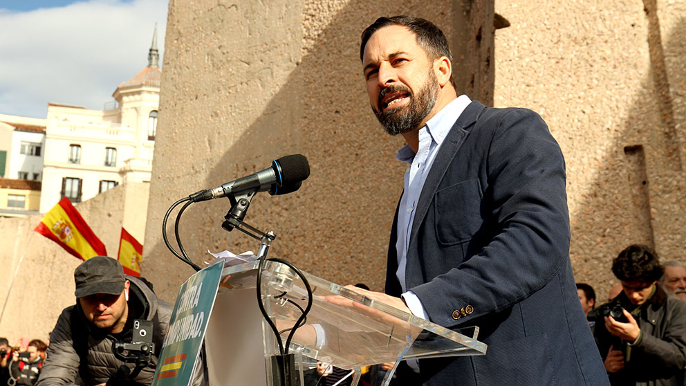Santiago Abascal, líder de Vox, en la manifestación por la unión de España. (F: Enrique Falcón)
