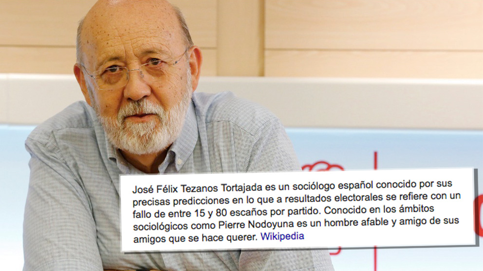 El presidente del Centro de Investigaciones Sociológicas (CIS), José Félix Tezanos, y su descripción provisional en Wikipedia