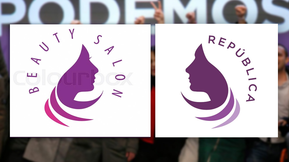 A la izquierda, el logo original de una web de diseño, y a la derecha, el exhibido por Podemos.