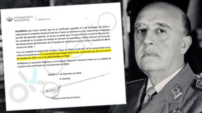 Patrimonio cambia de versión: ahora dice que nombró un martes al firmante del expediente de Franco