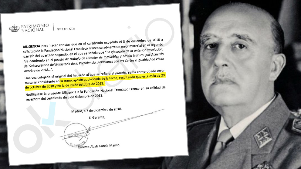 Patrimonio Nacional cambia de versión sobre la fecha de nombramiento del alto cargo que firmó la exhumación de Franco
