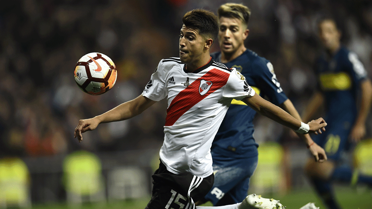 Exequiel-Palacios,-durante-la-final-de-la-Copa-Libertadores-en-el-Bernabéu-(AFP)