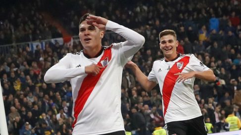 Quintero celebra su gol en la Libertadores. (EFE)