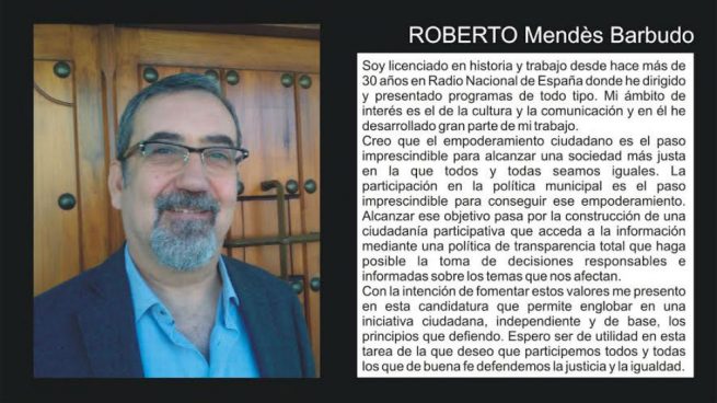 Ficha de Roberto Mendès en la candidatura de 'Almagro Sí Puede'. (Foto: Almagro Sí Puede).