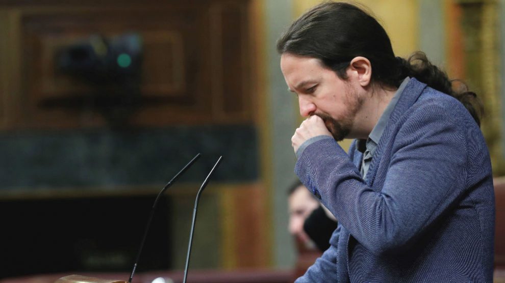 El líder de Podemos, Pablo Iglesias, durante su intervención ante el pleno del Congreso tras la comparecencia del presidente del Gobierno, Pedro Sánchez. (Foto: Efe)