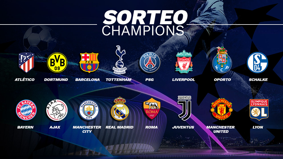 Los 16 equipos clasificados para octavos de final de la Champions League.
