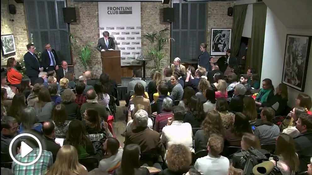 Carles Puigdemont en el Frontline Club de Londres.