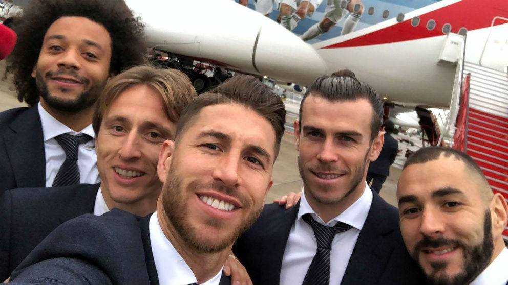 Marcelo, Modric, Ramos, Bale y Benzema, antes de viajar al Mundial. (Realmadrid.com)