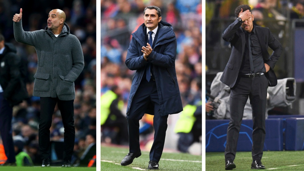 Guardiola, Valverde y Simeone, entrenadores del City, Barcelona y Atlético de Madrid, respectivamente