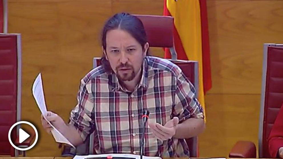 El secretario general de Podemos, Pablo Iglesias, en su comparecencia en el Senado en la Comisión sobre la financiación de los partidos políticos
