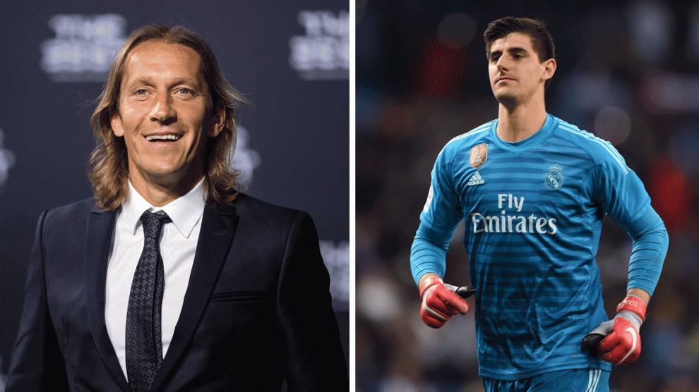 A la izquierda, Salgado, durante la gala del The Best, a la derecha, Courtois, durante un partido del Madrid (Getty)