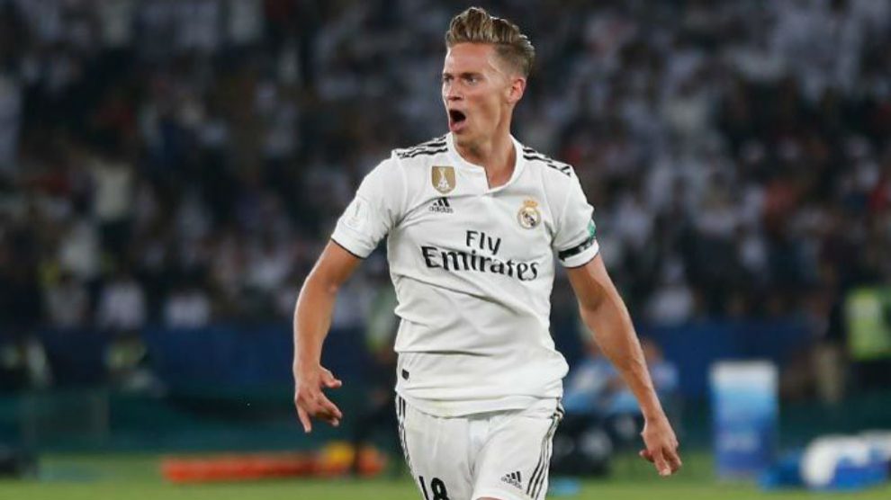 Marcos Llorente celebra un gol. (Realmadrid.com)