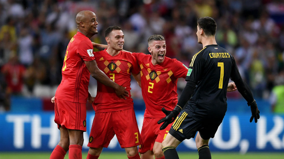 Los jugadores de Bélgica celebran su victoria contra Brasil en el Mundial de Rusia 2018. (Getty)