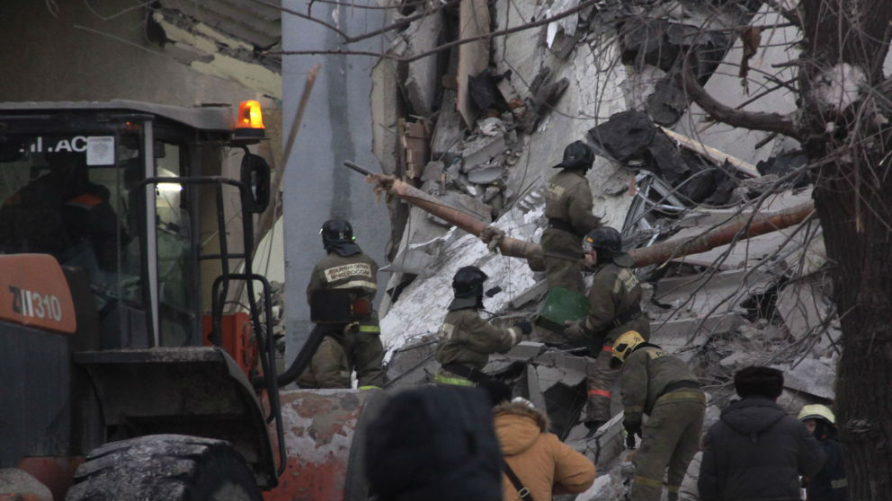 Derrumbe del edificio en Rusia. Foto: EFE