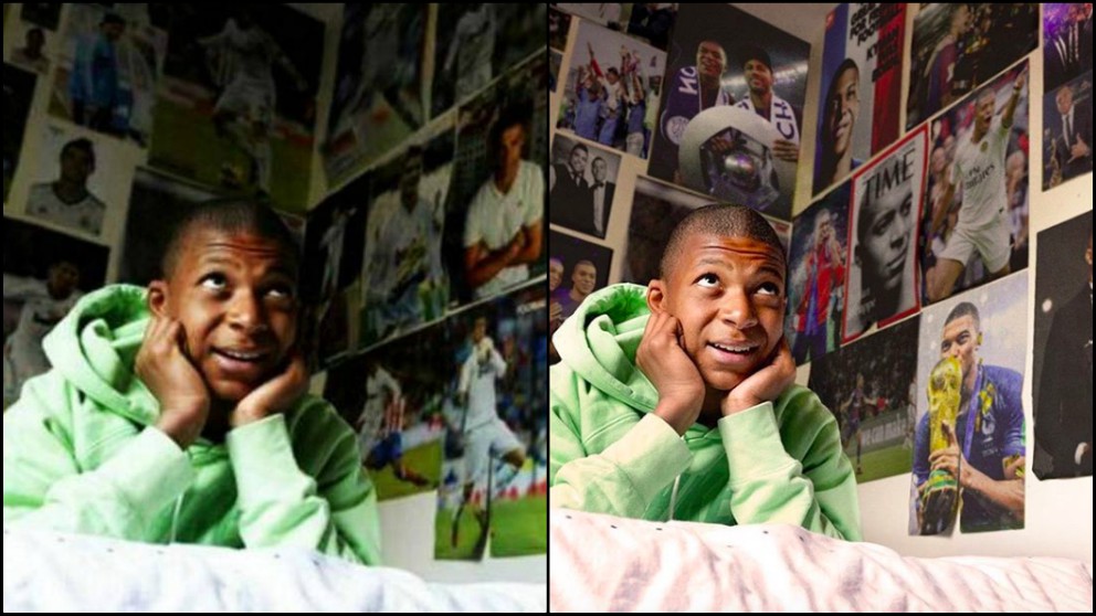 Kylian Mbappé ha inundado su habitación con fotos suyas.