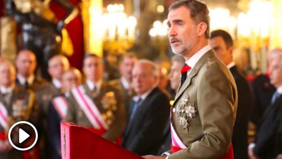 Felipe VI pronunciando su discurso este domingo en la Pascual Militar. (Foto: Casa del Rey)