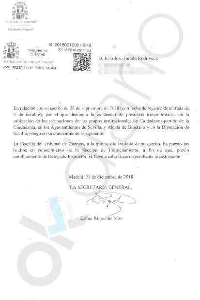 El n&ordm;1 de Cs Sevilla, Javier Mill&aacute;n, investigado por la Fiscal&iacute;a del Tribunal de Cuentas