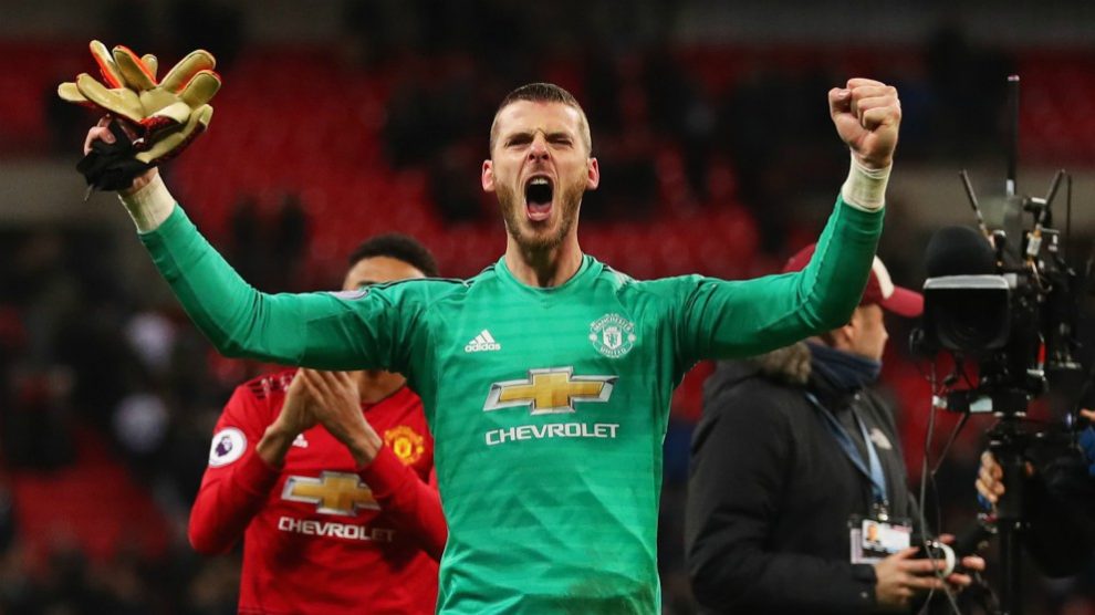 De Gea celebra la victoria ante el Tottenham. (Getty)
